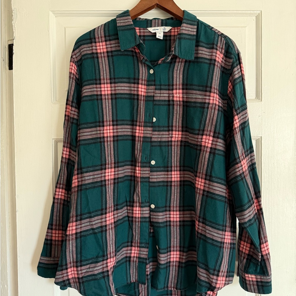 Old Navy Green and Pink Plaid Shirt